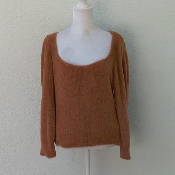 Free People Sweater Women's Size Medium "Moonbeam" Pullover Fuzzy Brown - Picture 5 of 5